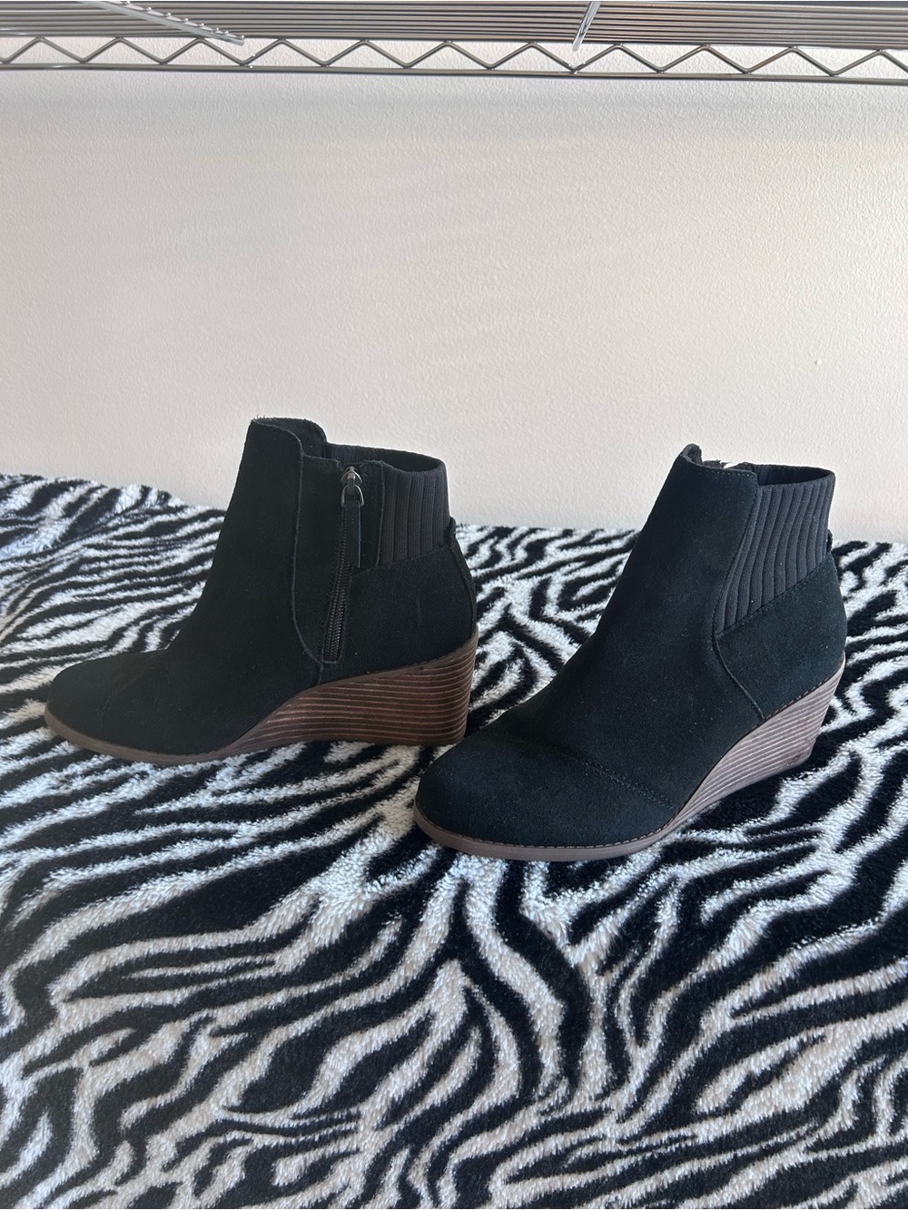 Toms Black Suede Wedge Ankle Booties